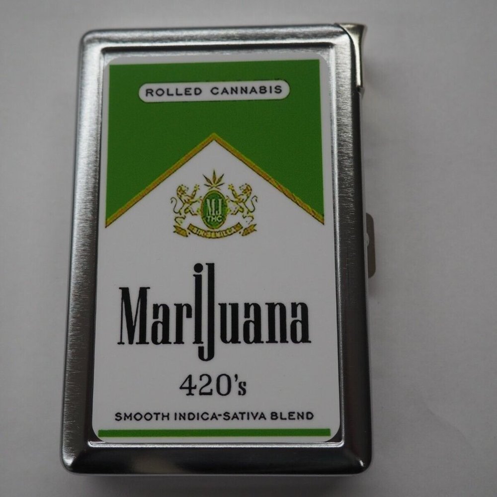 ID Credit Cards Cash Herb Cigarette Case With Built In Butane Lighter